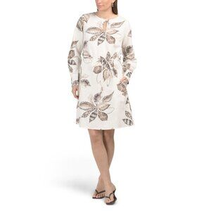 LA PICCOLA CREATIVA Italy Linen Blend Long Sleeve Floral Print Mini Dress